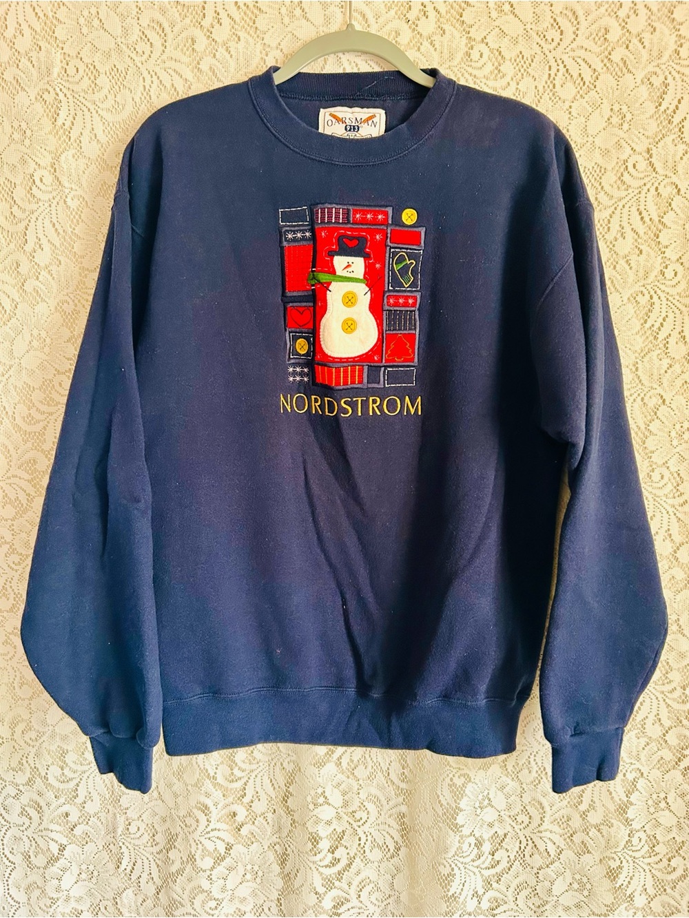 🎄Vintage Nordstrom Snowman Christmas Sweatshirt USA Embroidered Large 90s 🎄